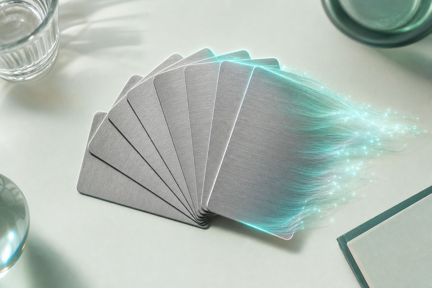 Payment routes fanned out and compared, each fading into a thread of light at different speeds